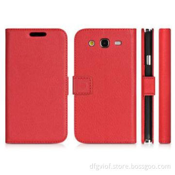 Soft Leather Wallet Phone Cases Red For Samsung Galaxy Gran